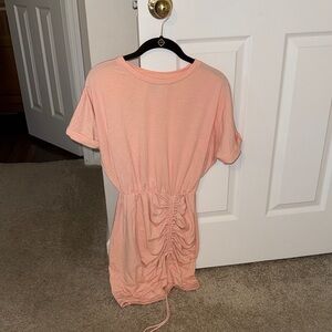 Express Coral Ruched Short Sleeve Dress